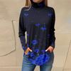 Футболки для женщин, осенние повседневные рубашки с длинными рукавами, толстовка с винтажным принтом, топ с высоким воротом, пуловер