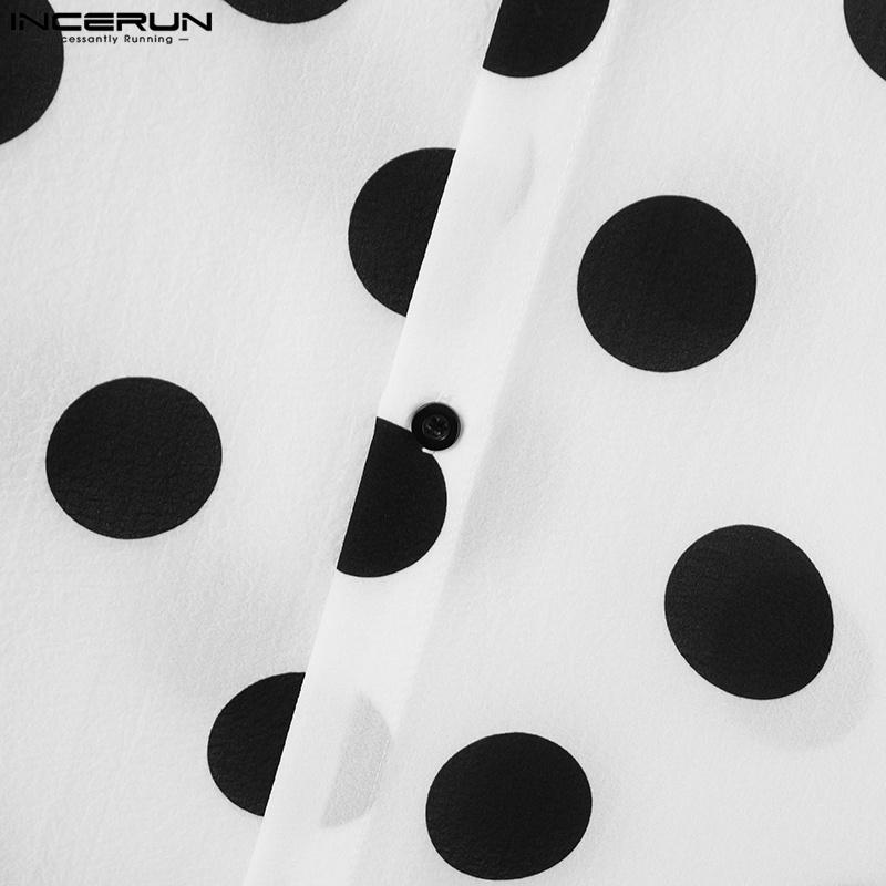 INCERUN Мужские рубашки с отложным воротником и коротким рукавом в горошек, повседневные свободные топы