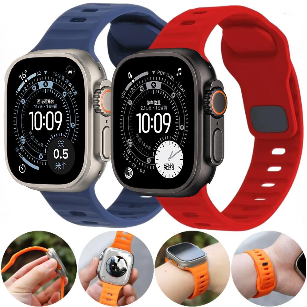 Силиконовый ремешок для Apple Watch Ultra 3/2/1 49мм 11/10 46мм 42мм Спортивный браслет iWatch series 9 8 7 6 5 SE 3 45мм 41мм 44мм 40мм