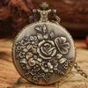 1 Pc Retro Elegant Bronze Bloom Rose Flower Petal Pendant with Necklace Chain Women's Quartz Pocket Watches