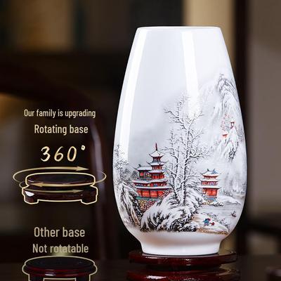 Керамическая ваза в китайском стиле Цзиндэчжэнь для гостиной, для цветочной композиции, с широким горлом, бамбуковым декором, статуэтка кошки