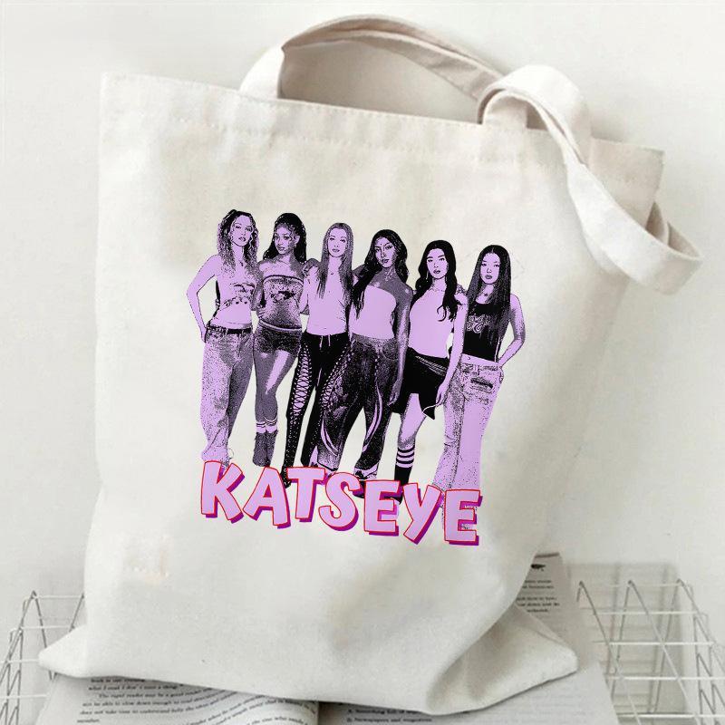 KATSEYE Girl Group Print Canvas Tote Bag Commuter Student Shoulder Bag Large Capacity 60123-4