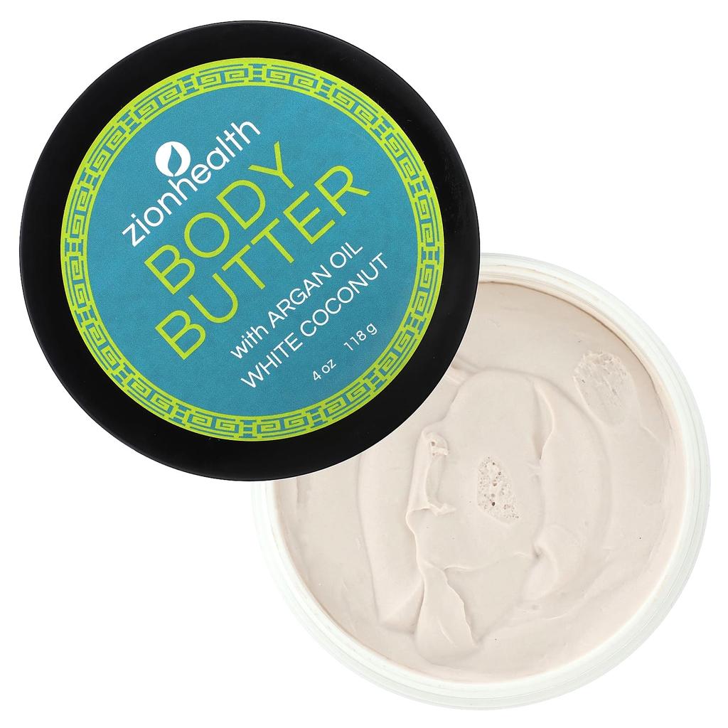 Zion Health Body Butter with Adama and Argan Oil, White Coconut, 4 Oz (118 G)