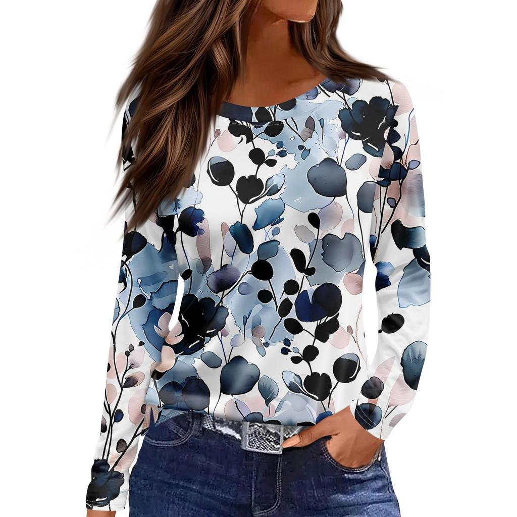 Women's Casual T-shirt 3D Printed Floral Floral Print Round Neck Retro Elegant Long Sleeves Women's Fashion Pullover Long Sleeve