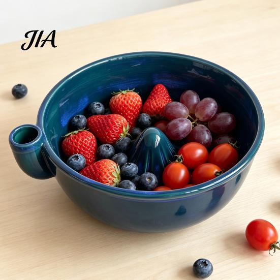 Food Prep Bowl with Integrated Drain Ceramic Berry Self Rinsing Drain, Vortex Automatic Drainable Fruit Serving Cleaning Colander, Efficient