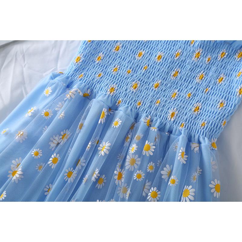 Женское модное сетчатое платье с принтом ромашки, летнее праздничное платье с двойной эластичной резинкой на талии, пляжная юбка