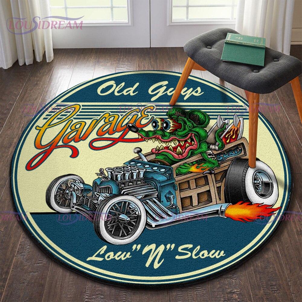 Ретро забавный ковер Rat Fink, круглый ковер, декор для гостиной, ковер Mancave, напольные коврики, ковры для спальни, стул, коврик, подарки для папы