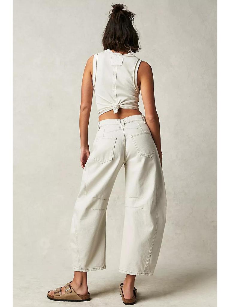 2024 Женские джинсы из выстиранного денима широкого кроя со средней/низкой посадкой