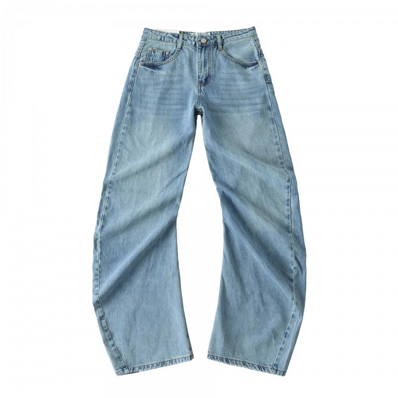 Womens Loose Straight Jeans Low Waist Stitched Denim Pants Streetwear