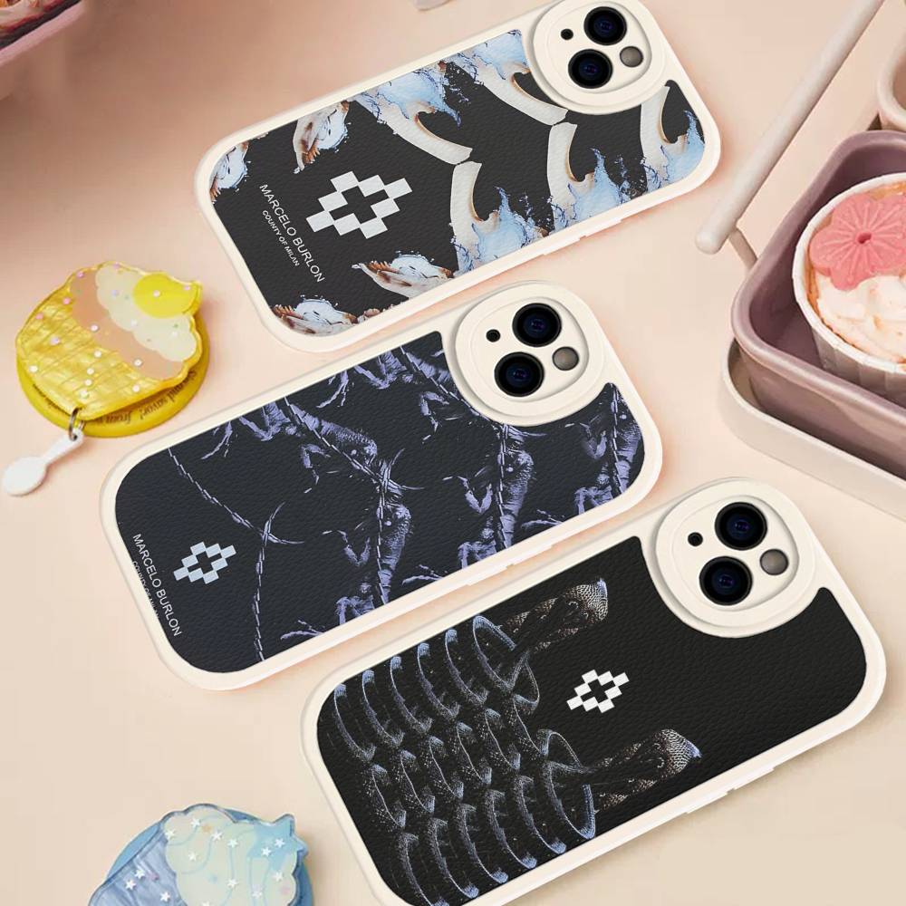 Чехол для телефона M-MARCELO B-BURLON для IPhone 16 15 14 13 12 11 Pro Max Plus Кожаный Мягкий Чехол