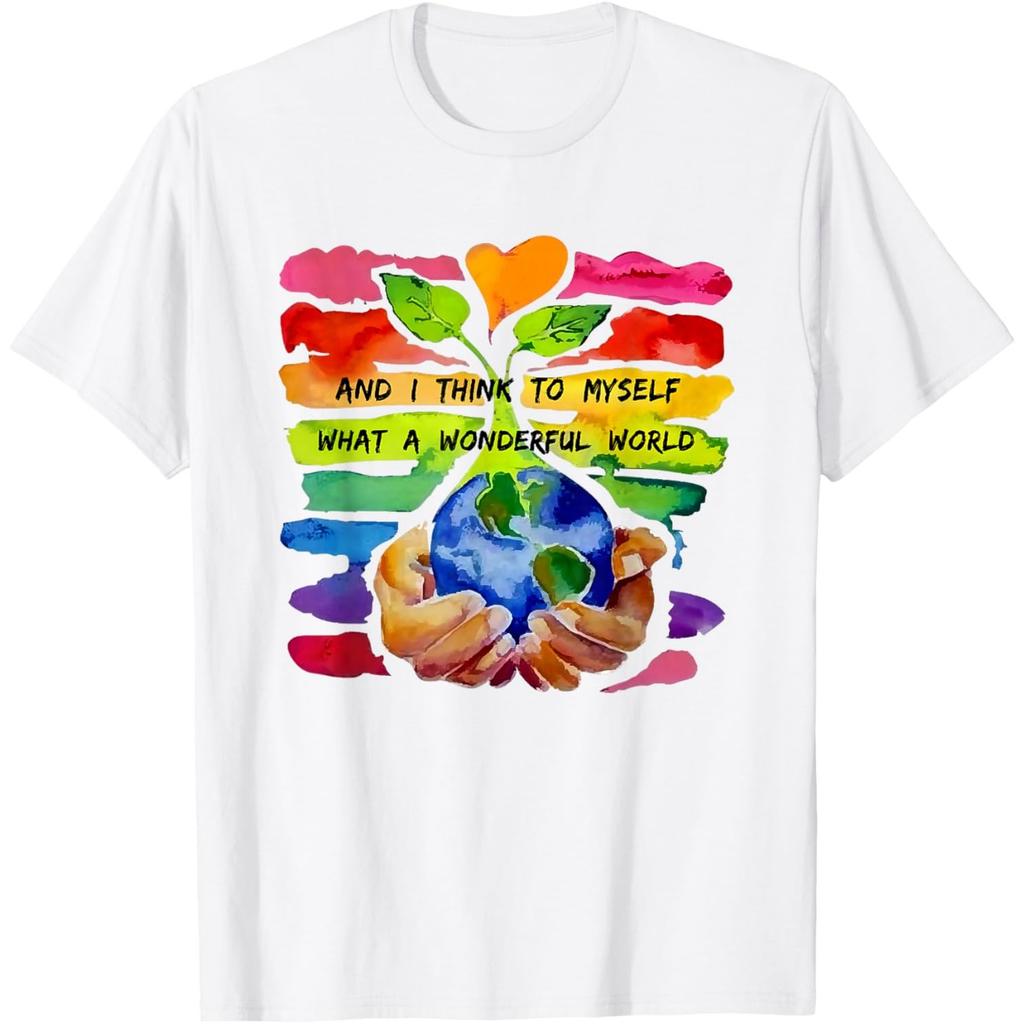 Wonderful World Earth Day Graphic Cotton T-Shirt Casual Short Sleeve Crewneck Tee