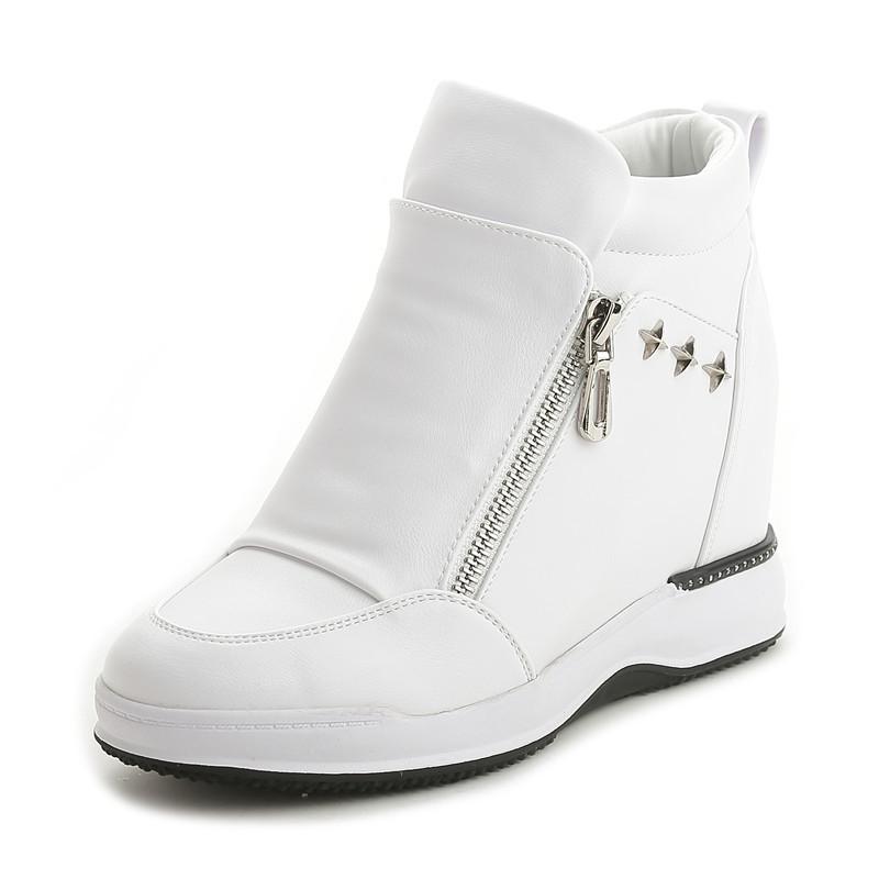Women's 8cm Height-Boosting White Wedge Sneakers - Spring/Summer Korean-Style Casual Shoes
