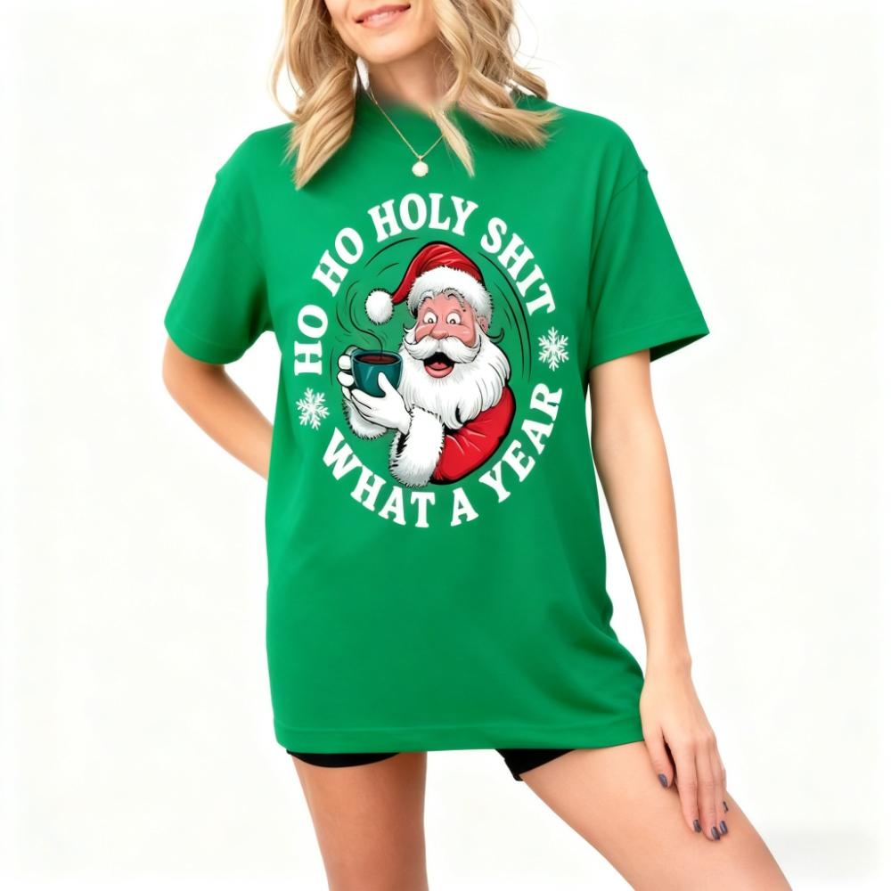 Ho Ho Holy What A Year Shirt Christmas Humor Tshirt Funny Christmas Gifts Clothing Coffee Santa TShirt Xmas Unisex Women Tee Tops