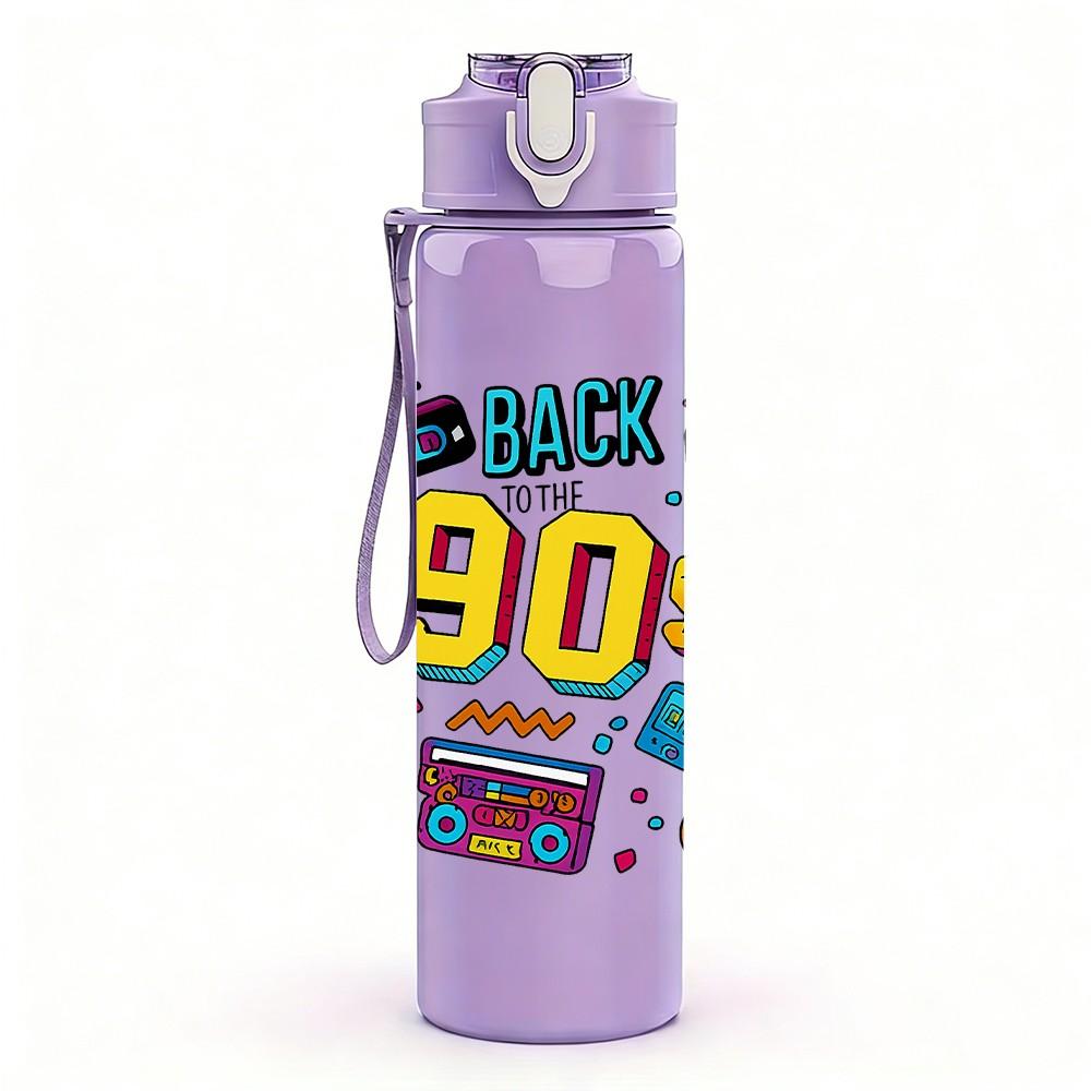 1PC Back To The 90s Block Art 750ml Color Plastic Sports Water Bottle Leakproof Flip Straw Lid Suitable for Sports Office Home Use