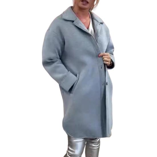 Women Winter Overcoat Single-breasted Retro Turn-down Collar Long Sleeves Buttons Cardigan Mid Length