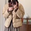 Легкая короткая куртка из хлопка в уличном стиле, корейская однотонная утепленная верхняя одежда, женское пальто с карманами, осенне-зимнее пуховое пальто