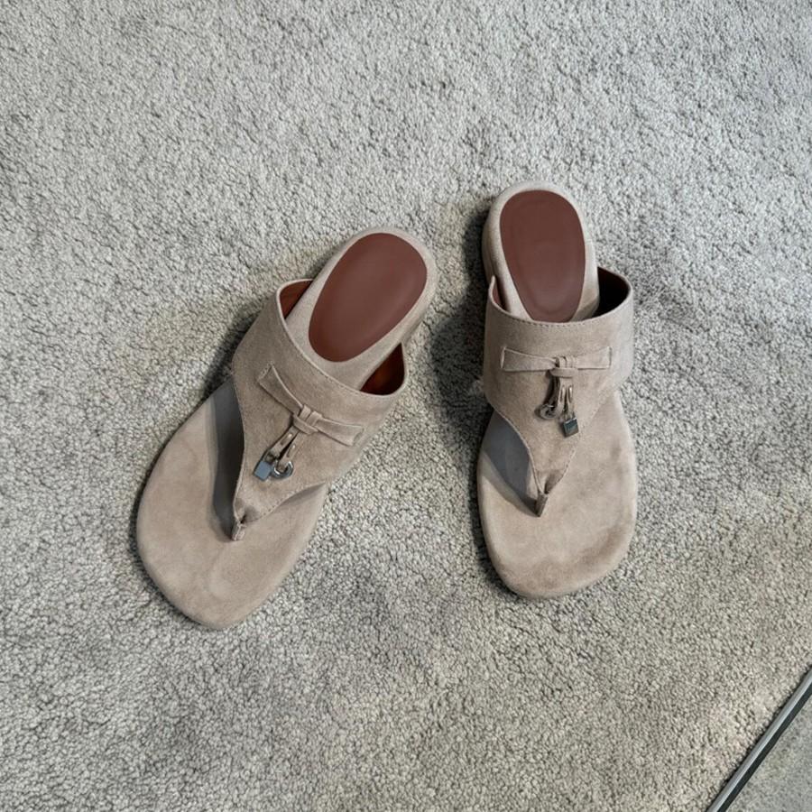 Sheepskin version~ retro toe cool slippers femininity metal buckle flip-flops casual beach low-heeled slippers outer wear