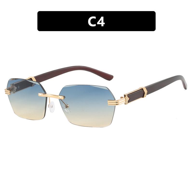 Трендовые безободковые солнцезащитные очки неправильной квадратной формы с маленькими дужками под дерево