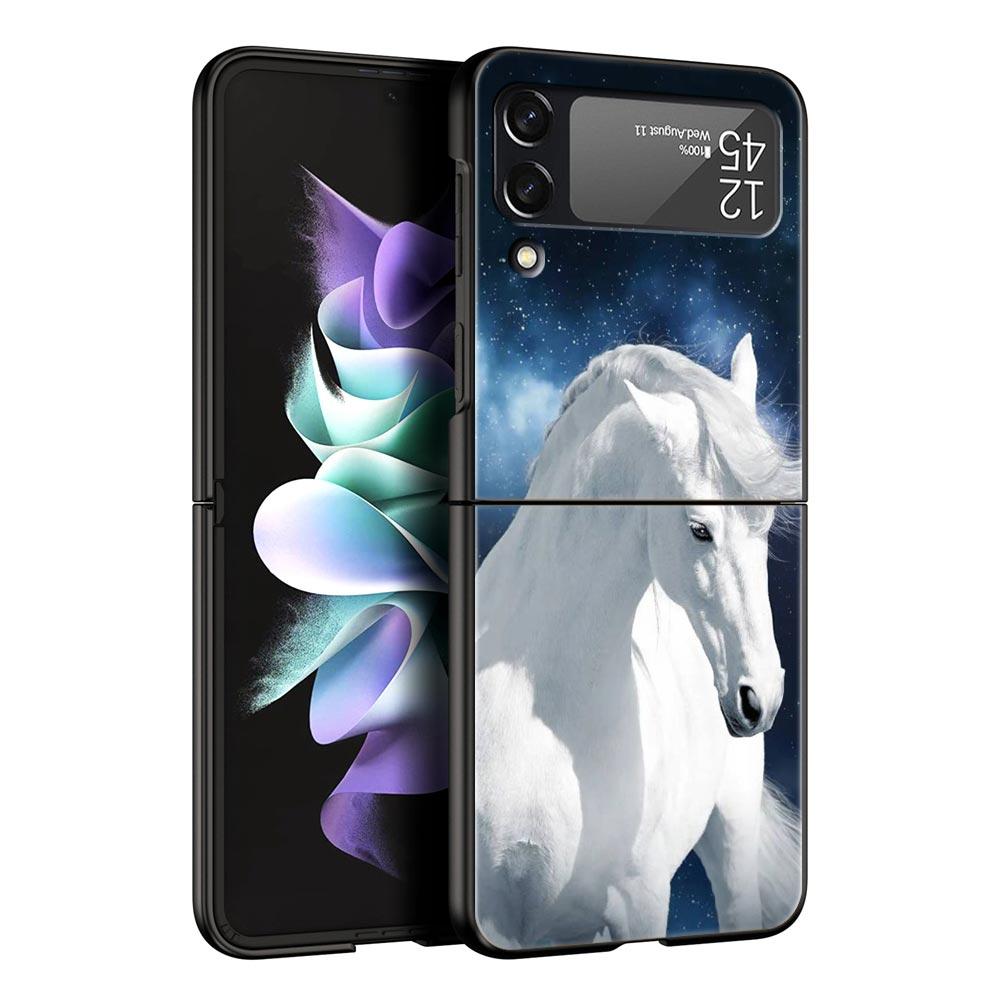 Running Horse Animal Phone Case For Samsung Galaxy Z Flip3 Flip4 Flip5 Shell For Z Flip 3 Flip 5 4 5G Black Hard Folding Cover