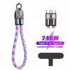 PD240W Шнурок для телефона Зарядный кабель 2 в 1 USB-C на USB-C Сверхбыстрая зарядка Кабель для передачи данных Головка из цинкового сплава Шнурок Кабель для быстрой зарядки