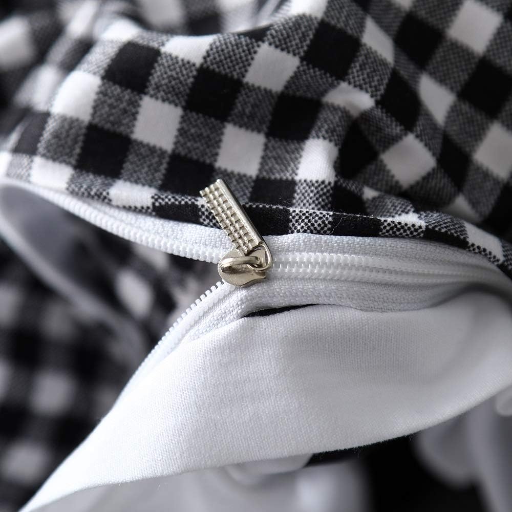 Cartoon Bedding Set Cow Print Duvet Cover Black White Comforter Cover Milk Cow Bedspreads Cover Reversible Plaid Grid Room Decor