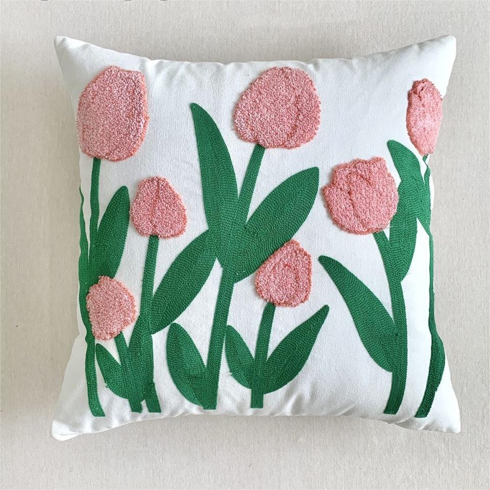 Chic Floral Geometric Embroidered Cushion Cover 45x45cm Soft Throw Pillow Case for Living Room Sofa Decor