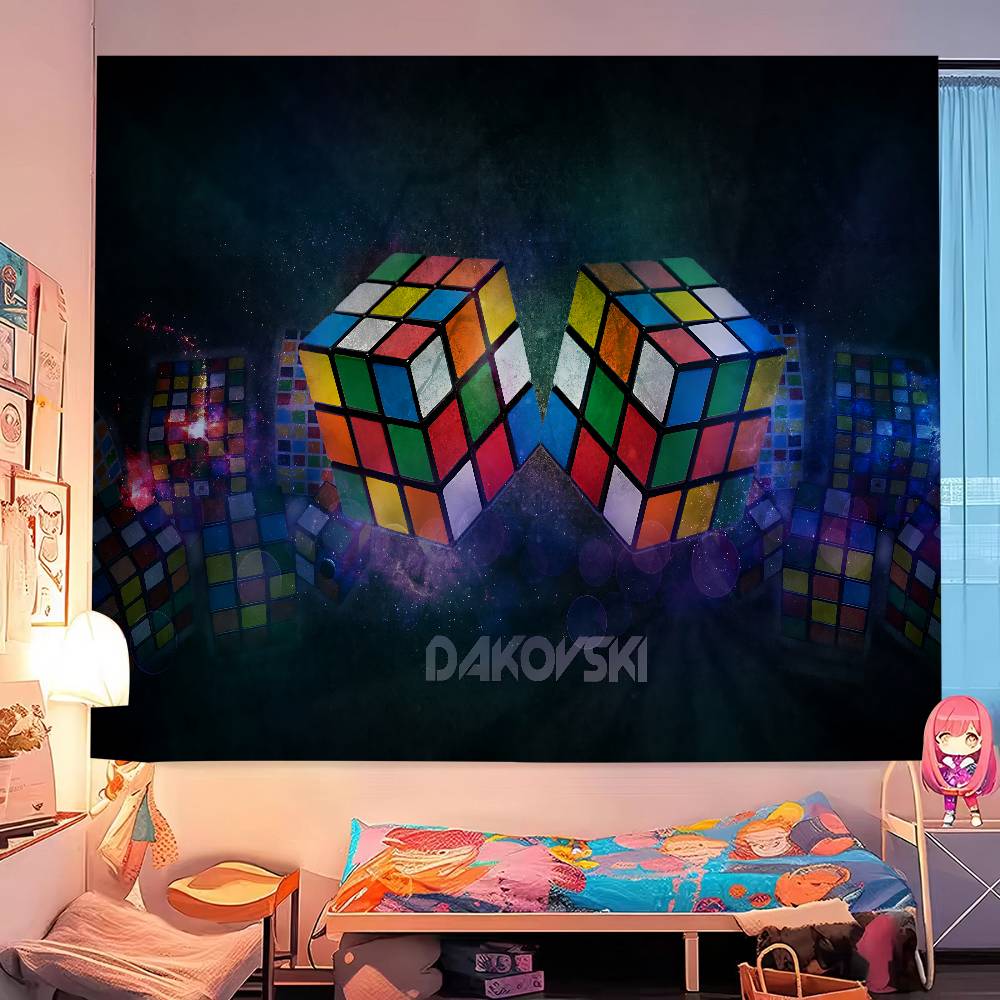 Funny RRubik CCube Hippie Wall Hanging Tapestries Art Science Fiction Room Home Decor Kawaii Room Decor