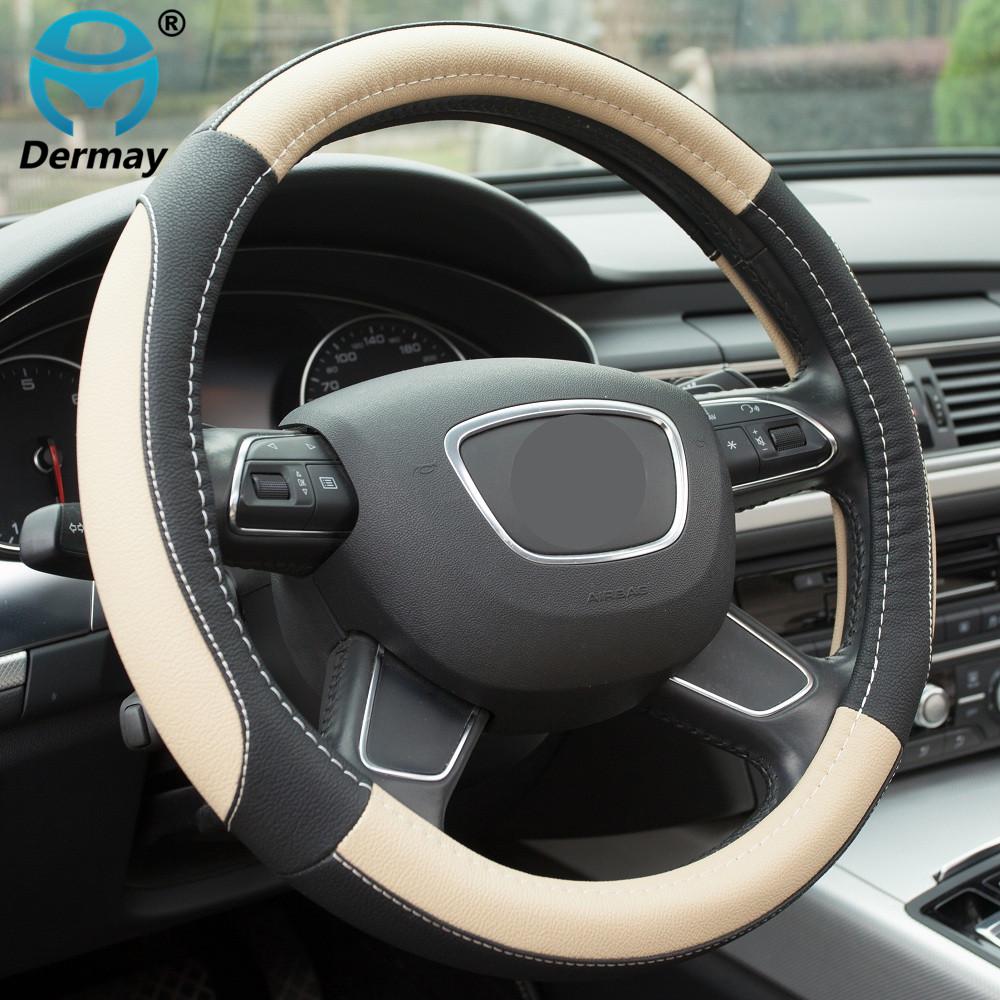 DERMAY 5 цветов кожаный чехол на руль спортивный стиль автомобильные чехлы, подходят для большинства автомобилей Стайлинг оптовая продажа с фабрики высокое качество