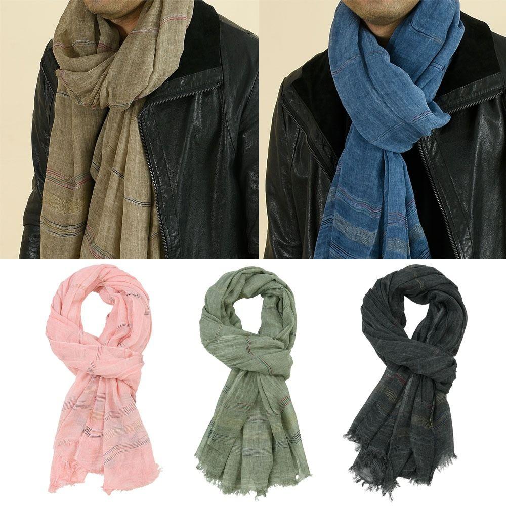 Cotton Linen Yarn-dyed Winter Men Scarf Soft Male Accessories High Quality Long Shawl Bufanda