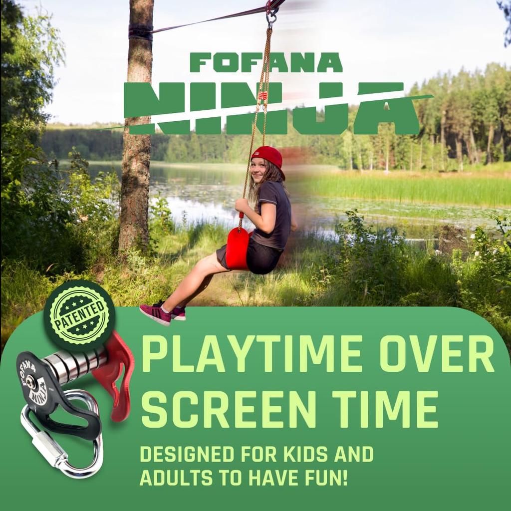 Fofana Ninja Slider Slackline Pulley Turn Your Slackline Into a Ninja Warrior Obstacle Course Patented Design – Zipline. –