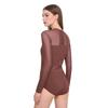 Women Shiny Rhinestones Patchwork Sheer Long Sleeve Color Block Gymnastics Leotard Bodysuit