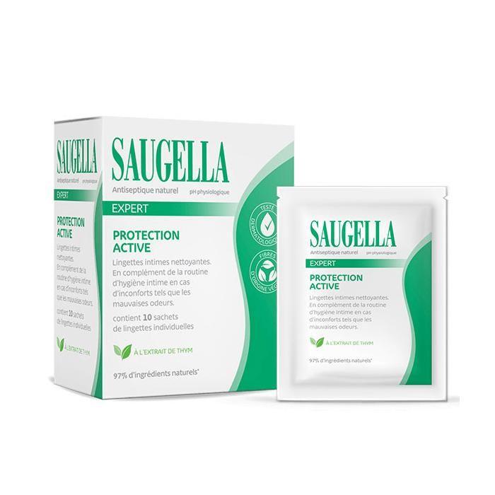 Lingette intime nettoyante - SAUGELLA - Antiseptique Naturel - Extrait de thym - 10 unités - Tissu doux et résistant