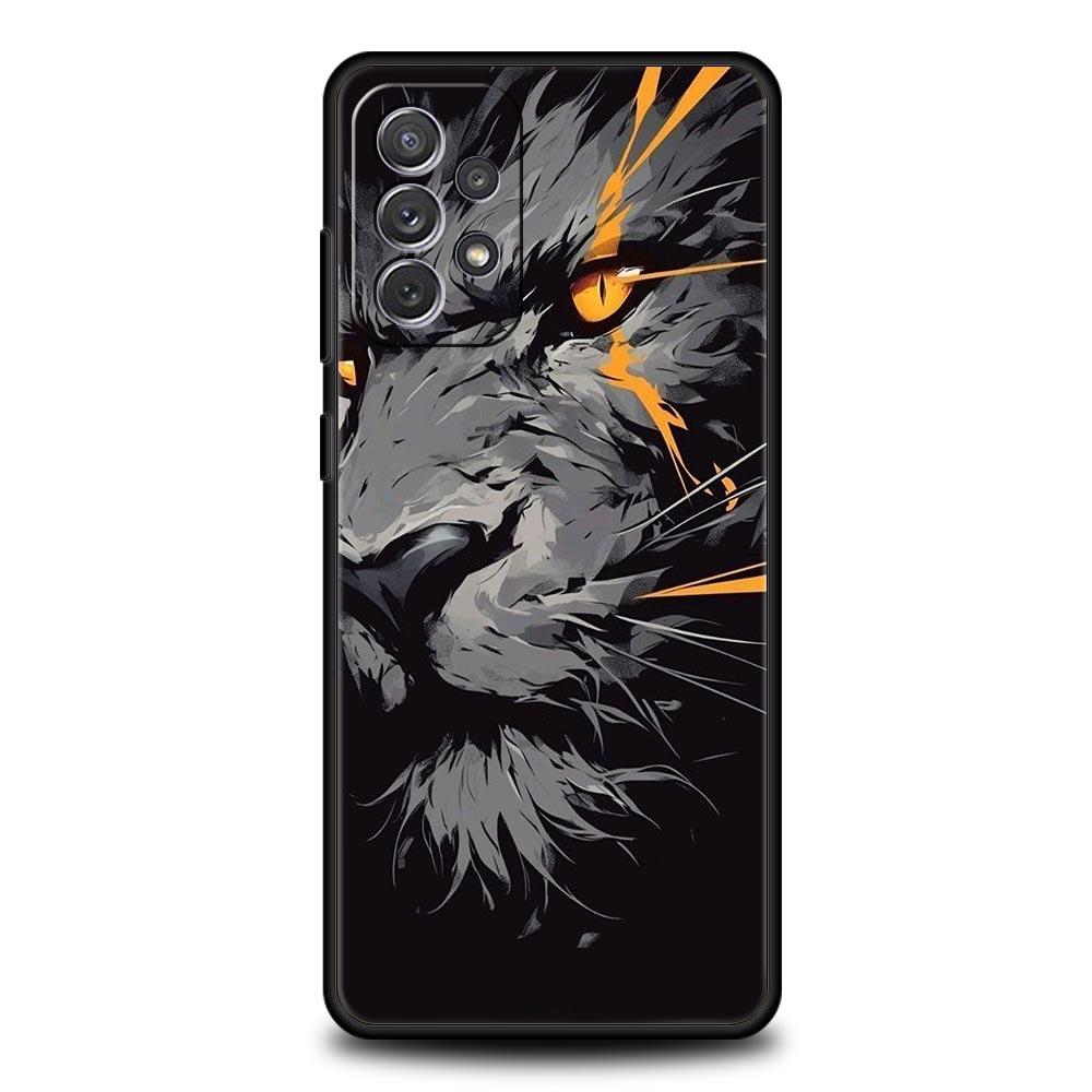 Cross Pattern Bicolor Lion Phone Case for Samsung Galaxy A55 A35 A17 A07 A15 A13 A25 A51 A71 A72 A73 A32 A52 A52S A41 Soft TPU