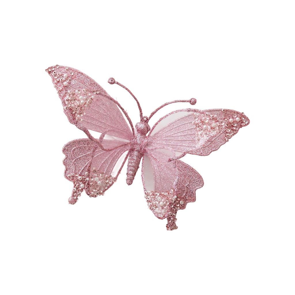 Shatterproof Mesh Butterfly Decorations For Christmas Tree 25Cm Glittering Wing Indoor Outdoor Festival Party Supplies