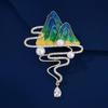 Chinese Fashion Wanli Mountains And Rivers Brooch High-End Women'S Personality Pearl Corsage Pin Coat Anti-Light Accessories