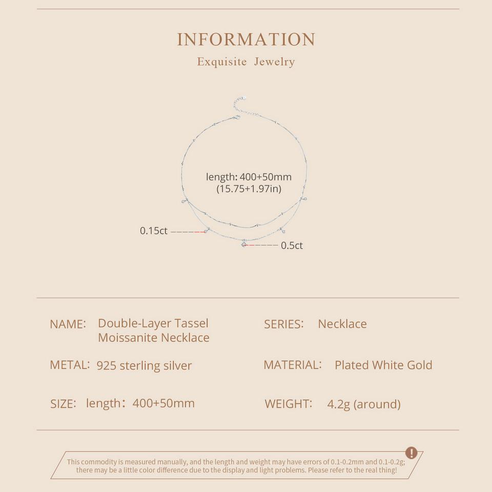 BAMOER двухслойное ожерелье с кисточками из муассанита, стерлинговое серебро 925 пробы, круглое многослойное стильное изящное колье-колье