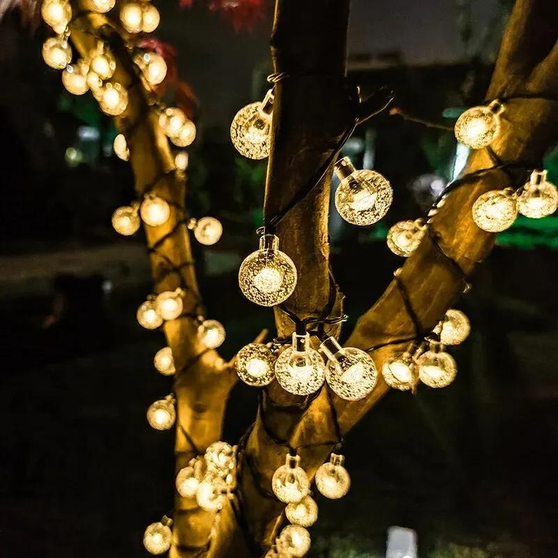 2025New Solar String Lights Outdoor Crystal Fairy Light Chritmas Garland 2/8 Modes Waterproof Patio Light for Garden Party Decor
