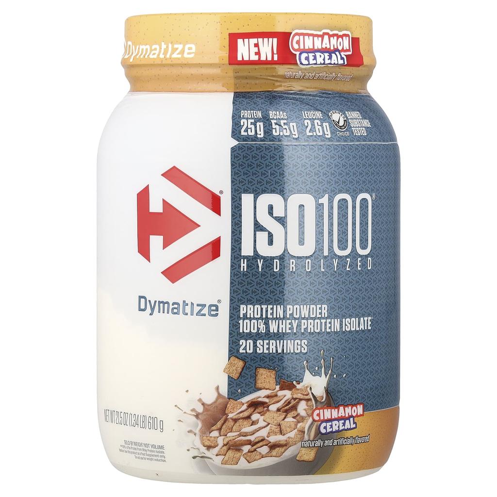 Dymatize ISO100® Hydrolyzed, 100% Whey Protein Isolate, Cinnamon Cereal, 610g (1.34lb)
