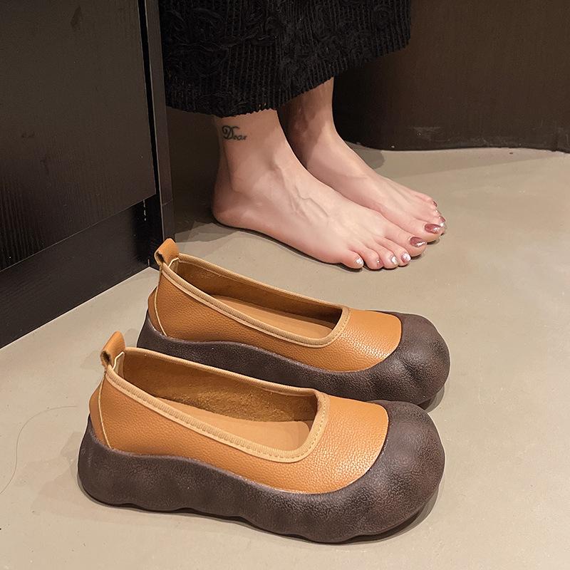 Ретро туфли-лодочки с круглым носком, женские весенне-осенние новые на плоской подошве, повседневные, на одном педале, детские