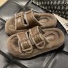 Fashion Thick Soled Hairy Slippers Women's Outdoor Wear New Autumn and Winter Fashion Leather Buckle Plush Cotton Slippers Women Shoes