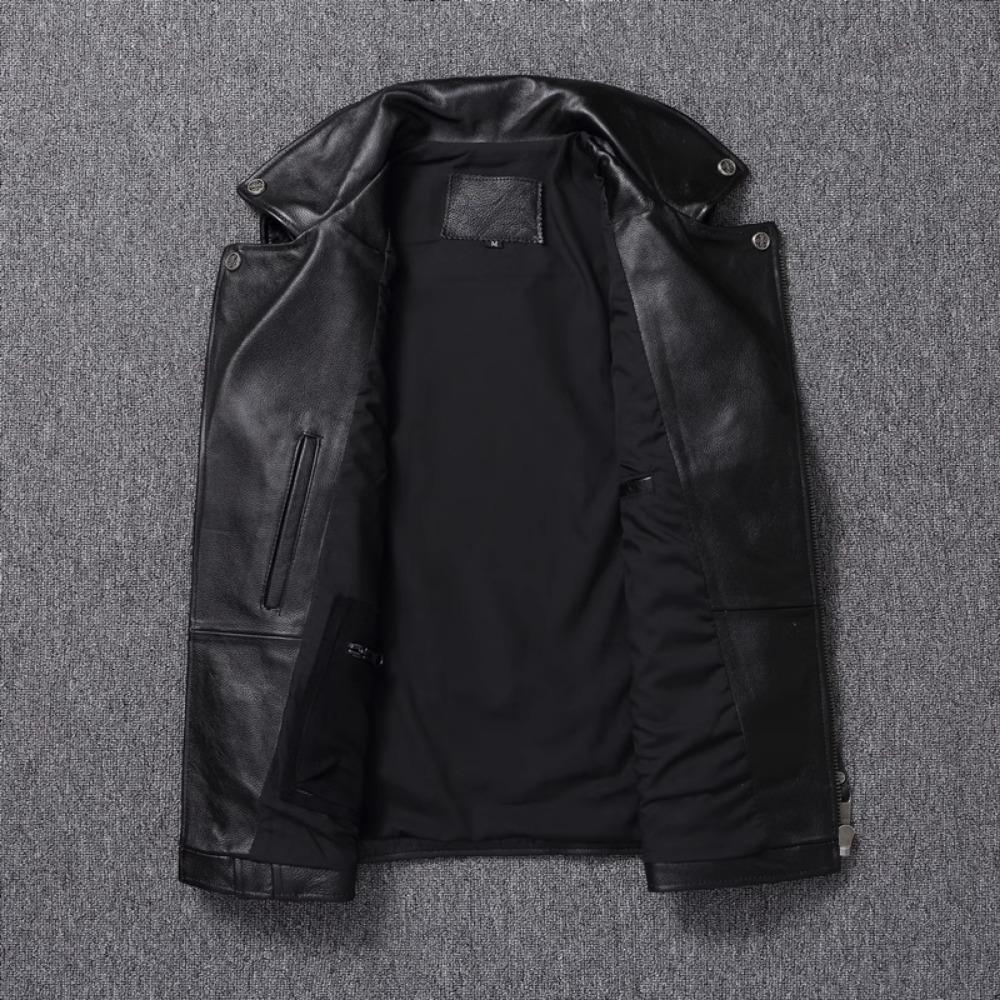 Chinese Size Biker Vest Top Layer Cowhide Leather Vest Men's Slim Short Motorcycle Clothing Riding Jacket Sleeveless Genuine Cow Club Vest