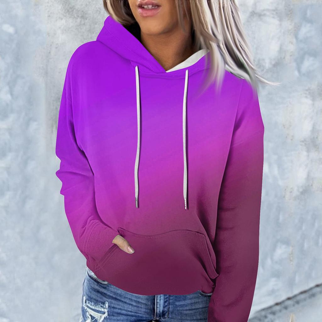 Женская модная повседневная толстовка с капюшоном и градиентным принтом с длинным рукавом