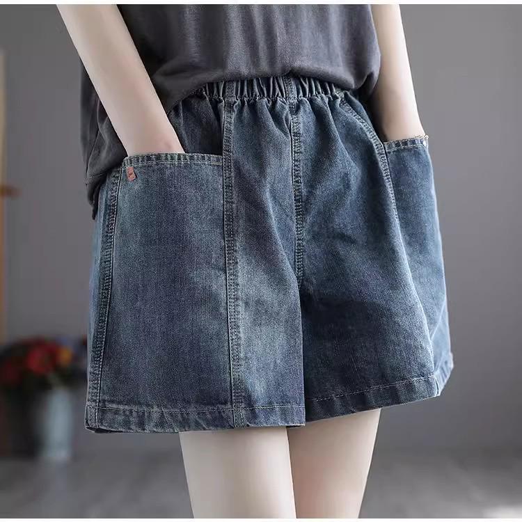 Summer Sale: Women's Loose Fit Elastic High Waist Wide Leg Denim Shorts, Plus Size, Retro Style.