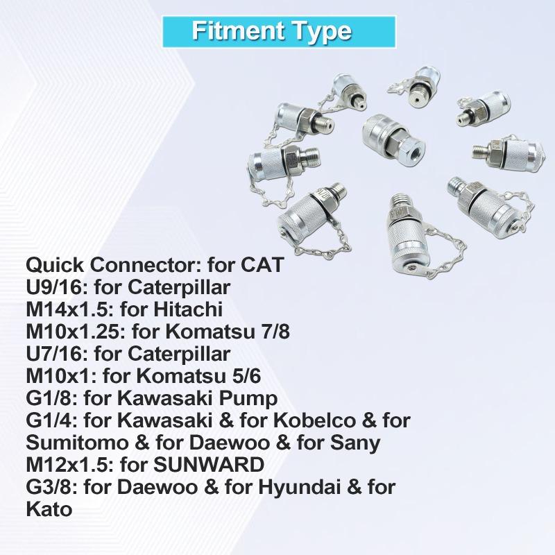 10 Pcs NPT 1/4 Test Connector Hydraulic Pressure Gauge Fittings G3/8 G1/8 G1/4 M10x1 M10x1.25 M14x1.5, UNF 7/16-20, UNF 9/16-18