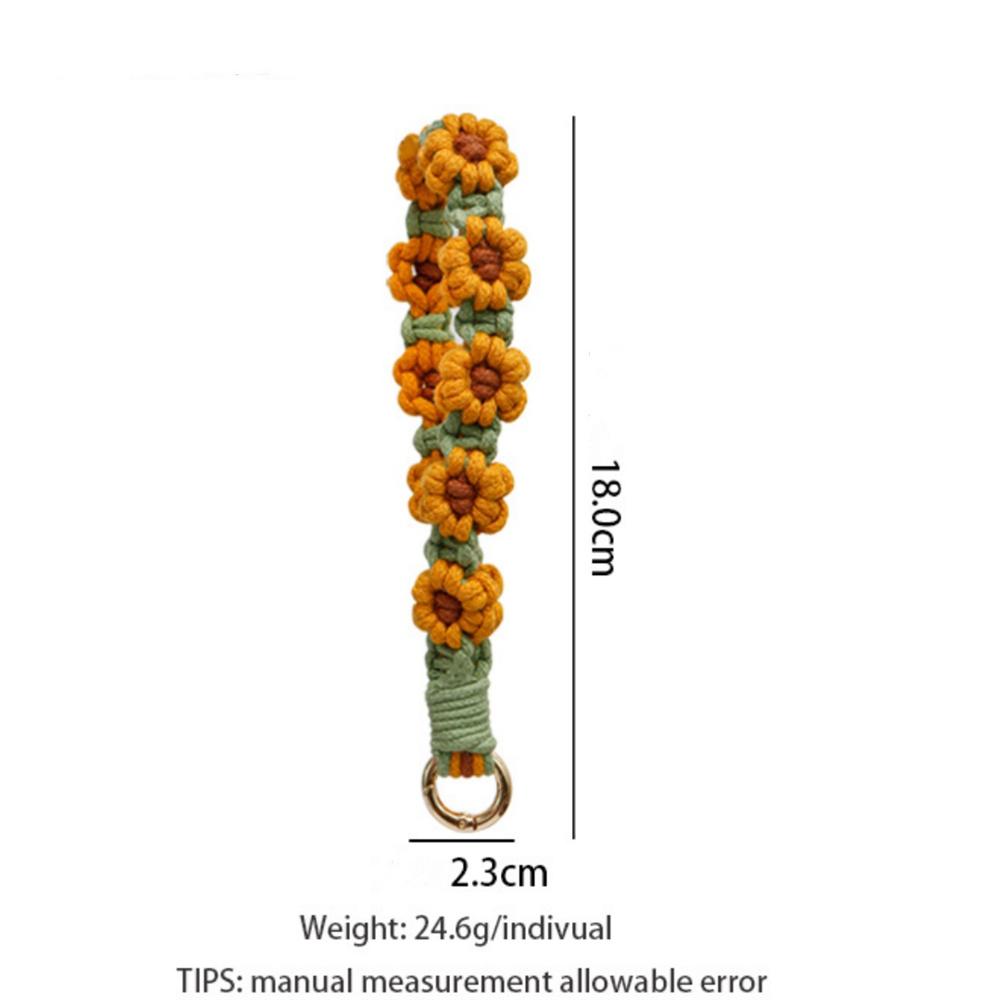 Bohemian Woven Daisy Mobile Phone Lanyard Hand-Woven Flower Keychain Handmade Beach Bag Pendant Creative Gift