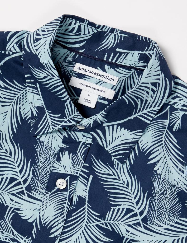 Amazon Essentials Рубашка с коротким рукавом обычного кроя с узором цвета морской волны и листьями пальм, размер XL, мужской дизайн,