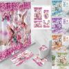 4Pcs Bathroom Shower Curtain Set Hummingbird Flower Bathroom Curtain With 12 Hooks Non Slip Rugs Toilet Cover Mat Bathroom Partition