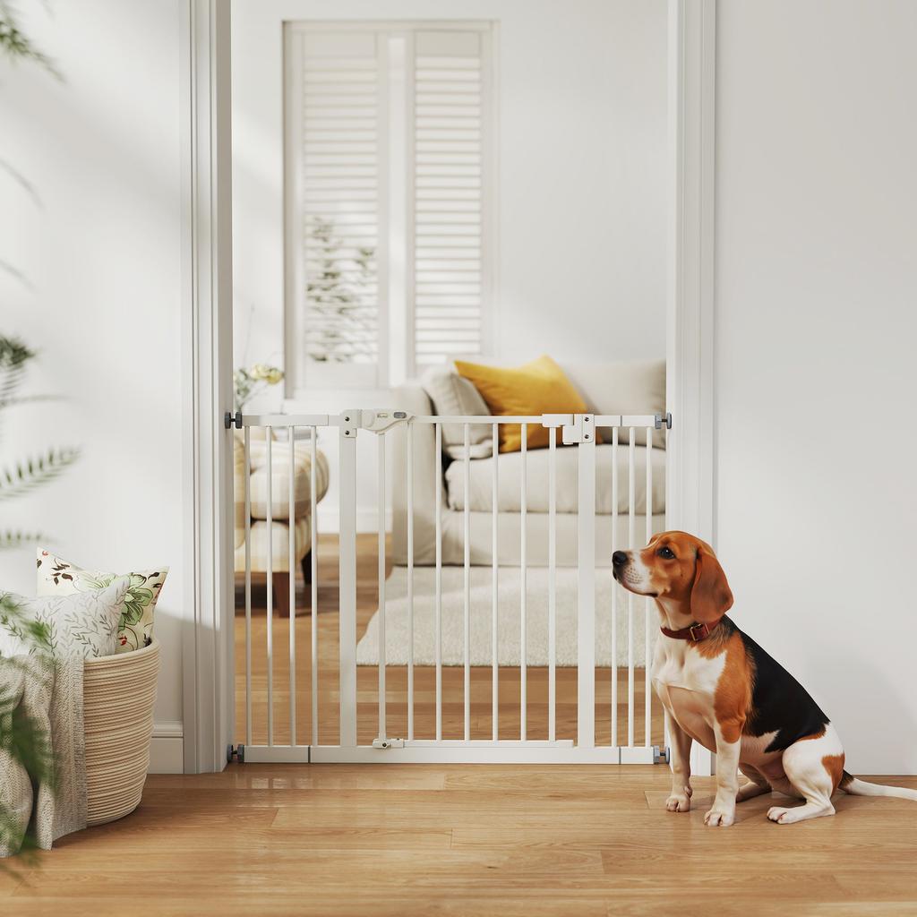 Adjustable Dog Gate up to 100 cm Without Screws with 2 Extensions and Height 72 cm, White