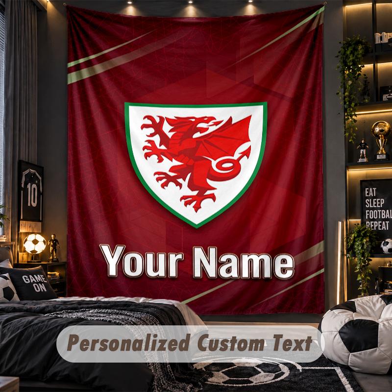 TapestryWales Rugby Custom Name Text Personalized Wall Hanging Tapestry Home Wall Decor