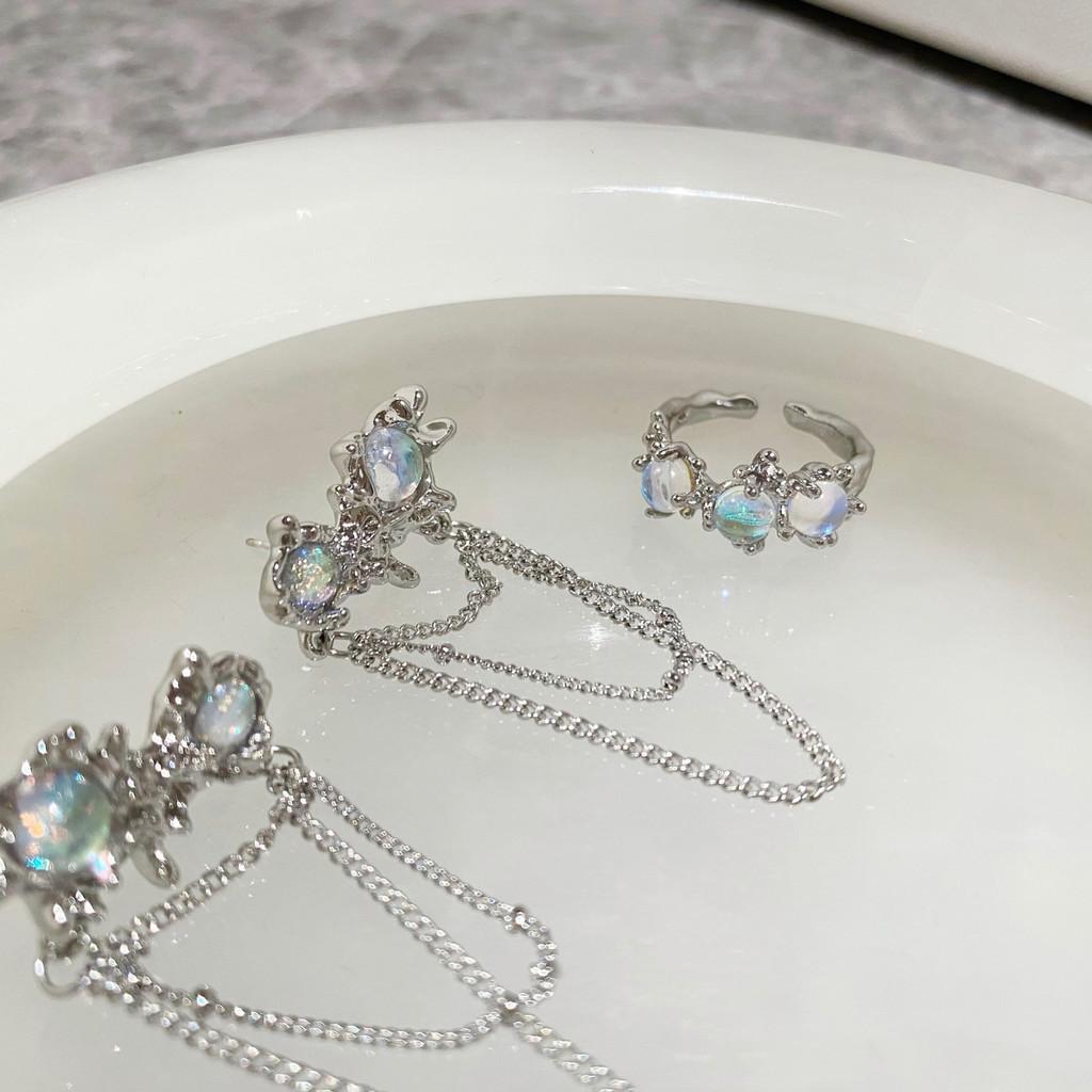 Уникальное металлическое кольцо с дизайном иризирующего лунного камня, регулируемый открытый стиль для женщин